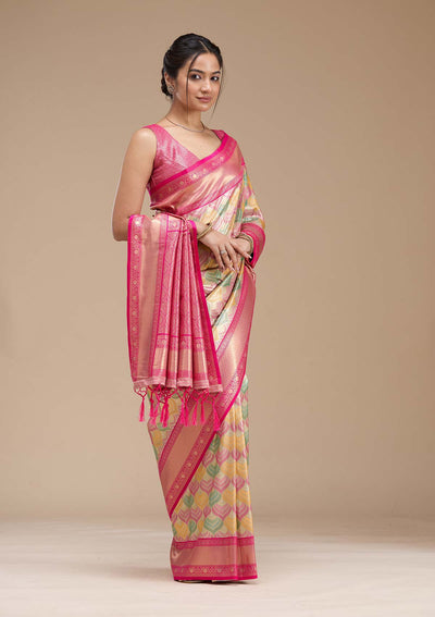 Magenta Pink Zariwork (Gold) Silk Silk_Saree-koskii