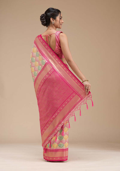 Magenta Pink Zariwork (Gold) Silk Silk_Saree-koskii