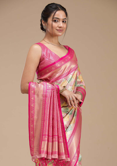 Magenta Pink Zariwork (Gold) Silk Silk_Saree-koskii