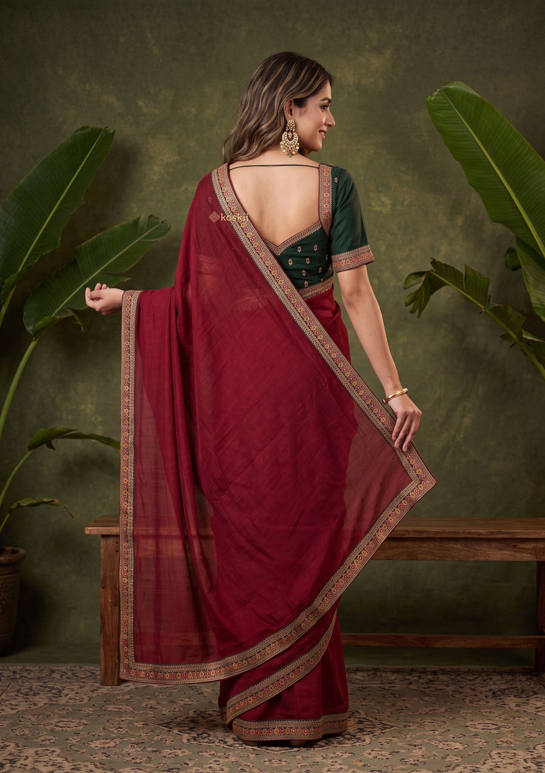 Maroon Zariwork (Gold) Soft Raw Silk Saree With Matching Blouse Piece