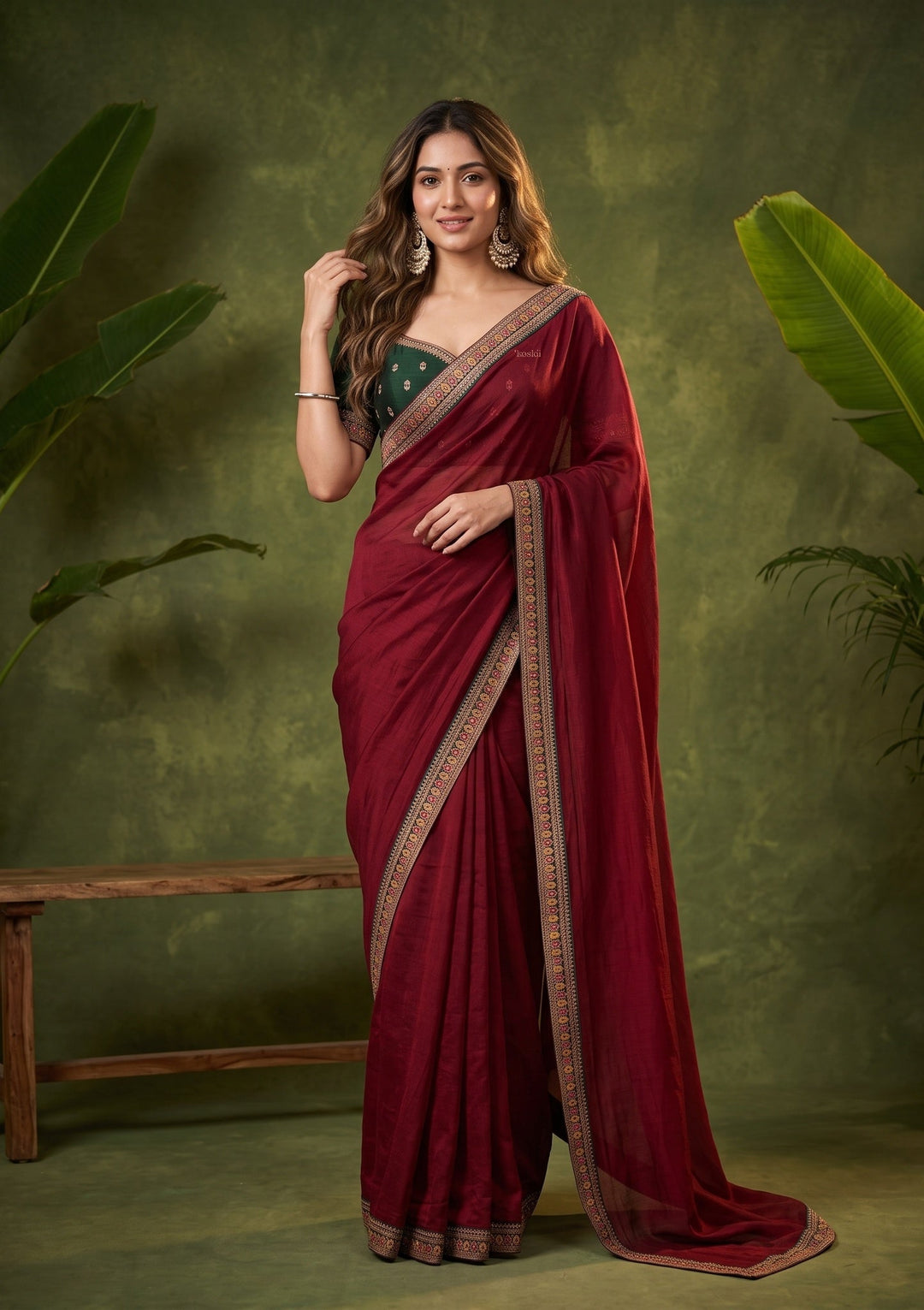 Maroon Zariwork (Gold) Soft Raw Silk Saree With Matching Blouse Piece