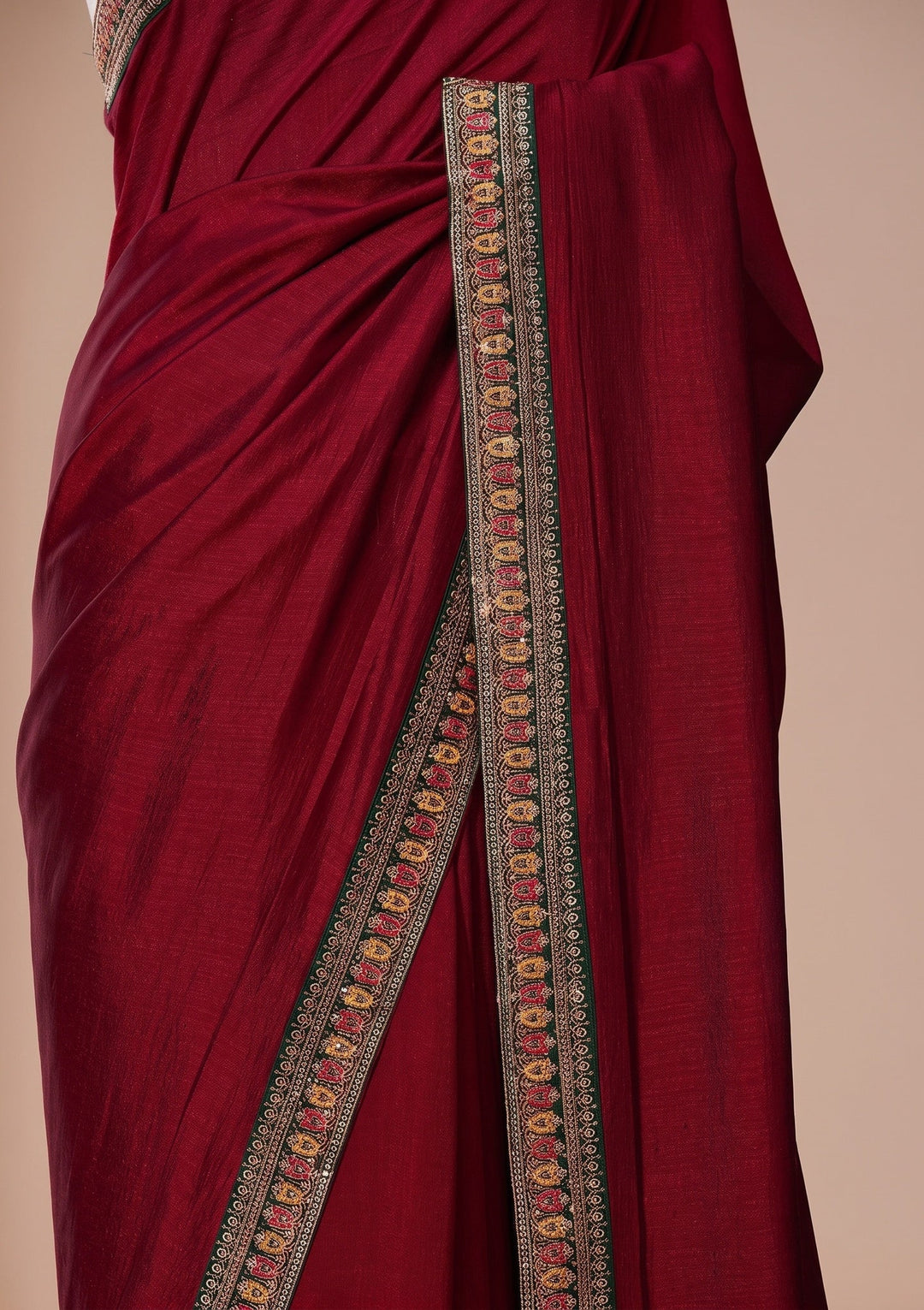 Maroon Zariwork (Gold) Soft Raw Silk Saree With Matching Blouse Piece