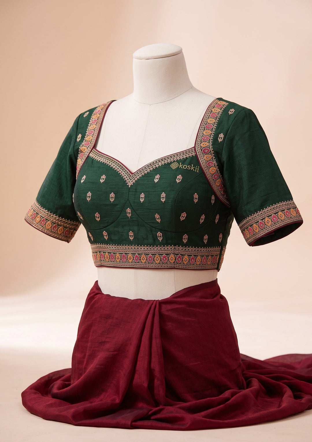 Maroon Zariwork (Gold) Soft Raw Silk Saree With Matching Blouse Piece