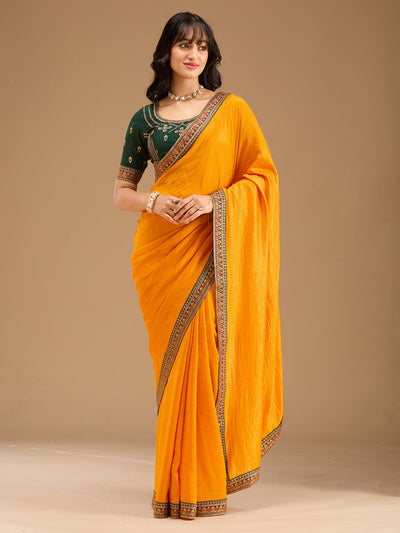 Mustard Zariwork (Gold) Soft Raw Silk Saree-Koskii