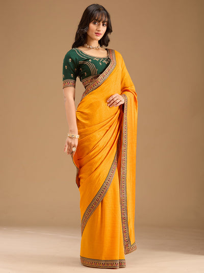 Mustard Zariwork (Gold) Soft Raw Silk Saree-Koskii