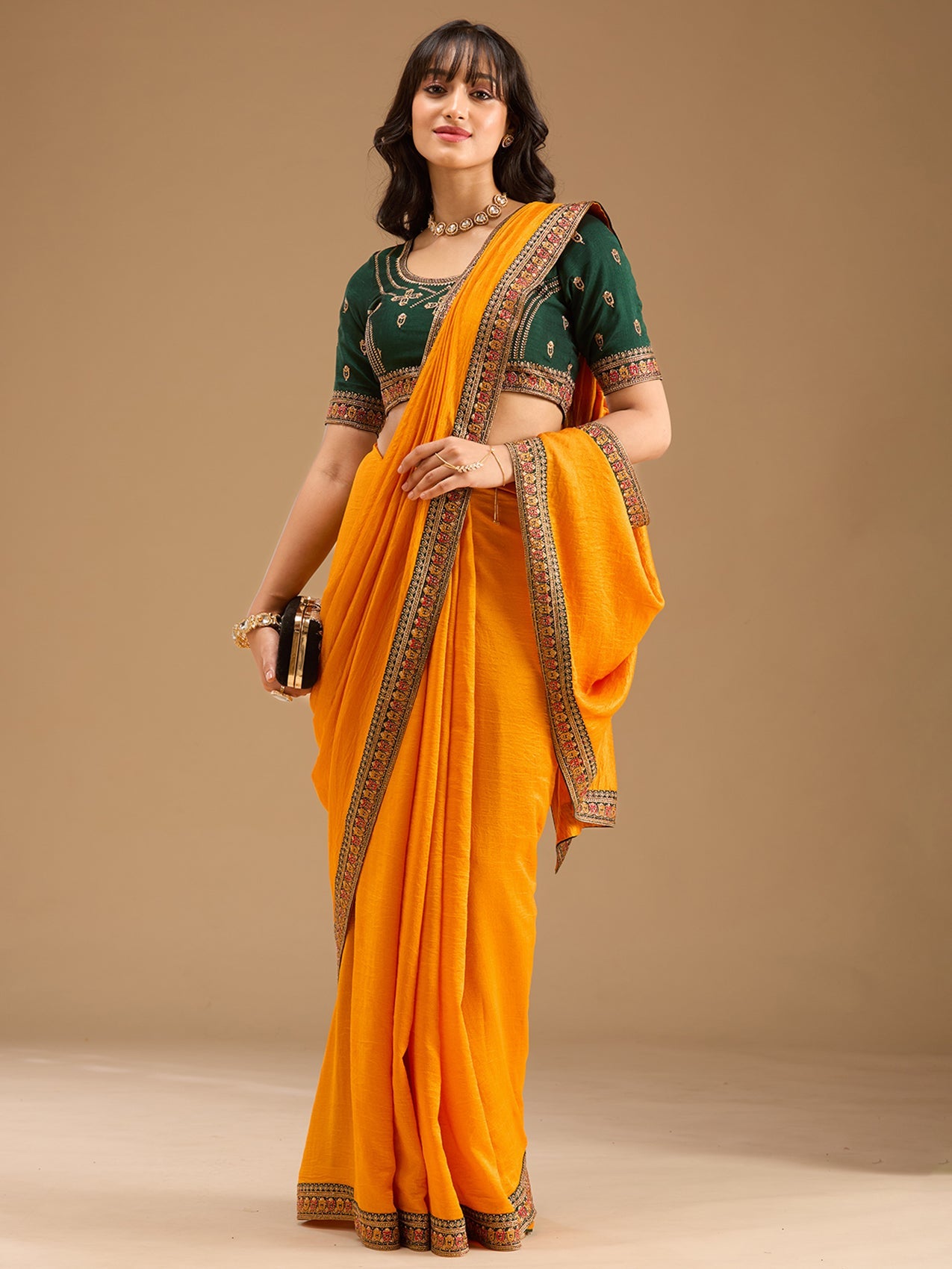 Mustard Zariwork (Gold) Soft Raw Silk Saree-Koskii