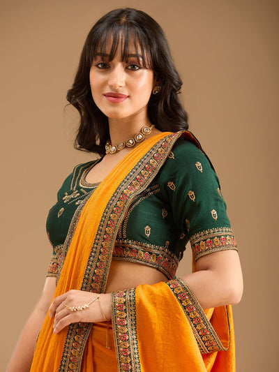 Mustard Zariwork (Gold) Soft Raw Silk Saree-Koskii