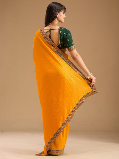 Mustard Zariwork (Gold) Soft Raw Silk Saree-Koskii