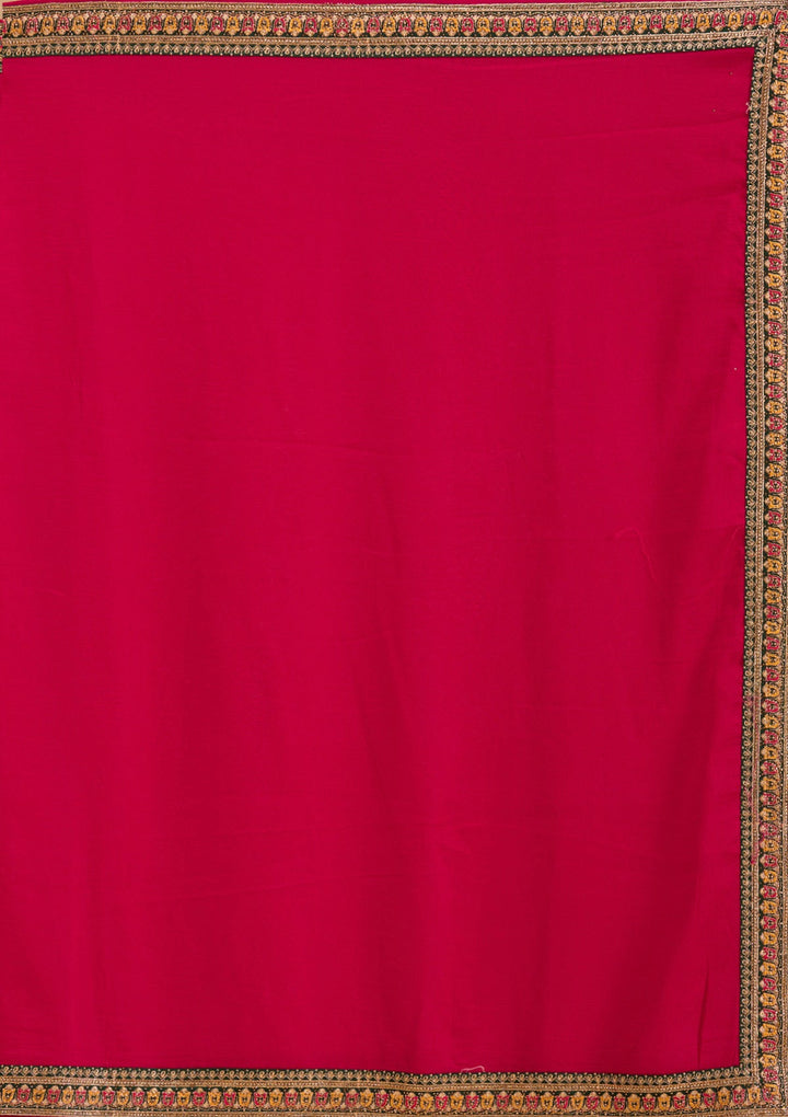 Rani Pink Zariwork (Gold) Soft Raw Silk Saree-Koskii