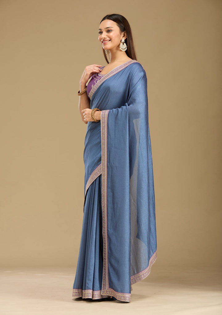 Peacock Blue Zariwork (Gold) Soft Raw Silk Saree-Koskii