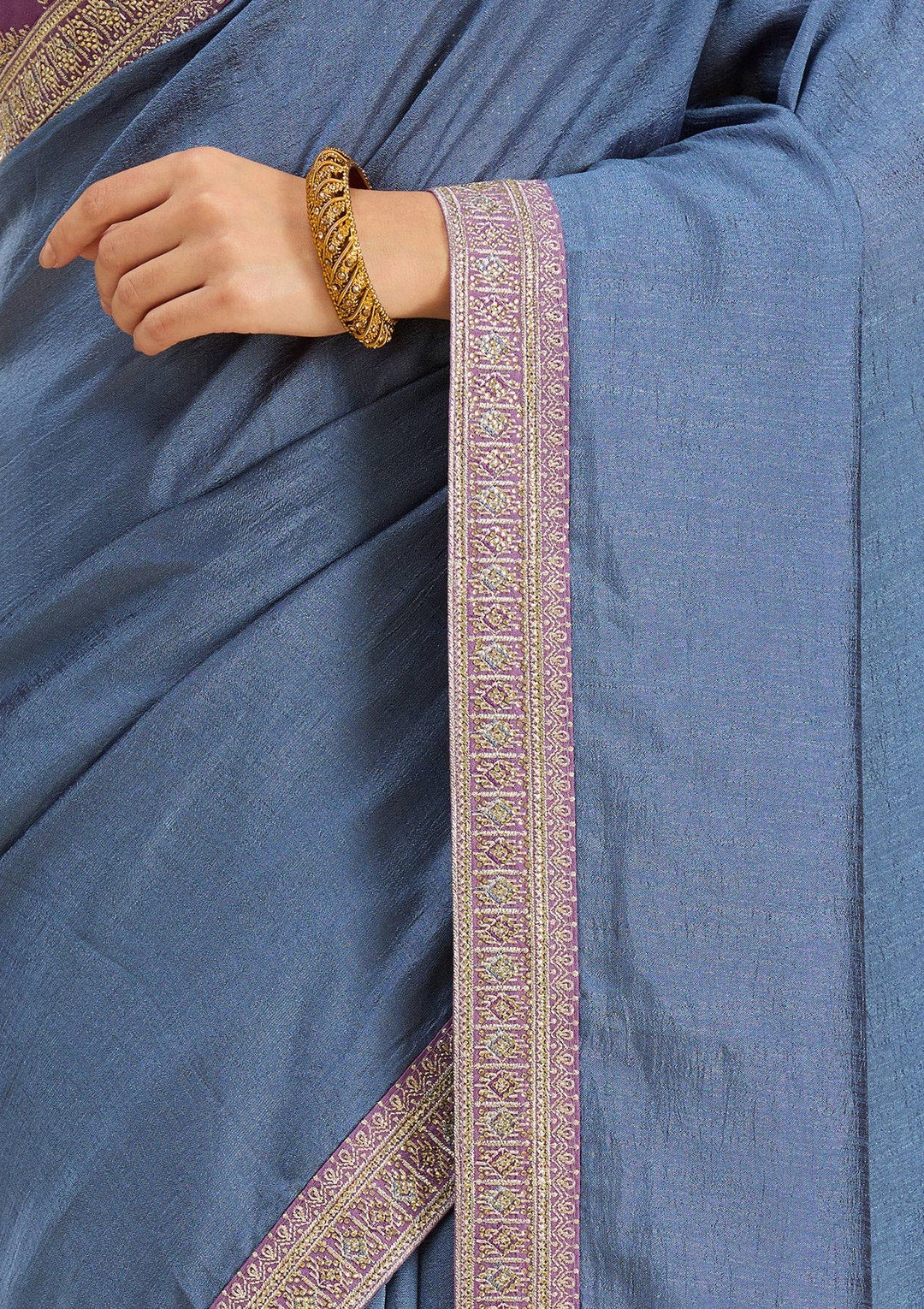 Peacock Blue Zariwork (Gold) Soft Raw Silk Saree-Koskii