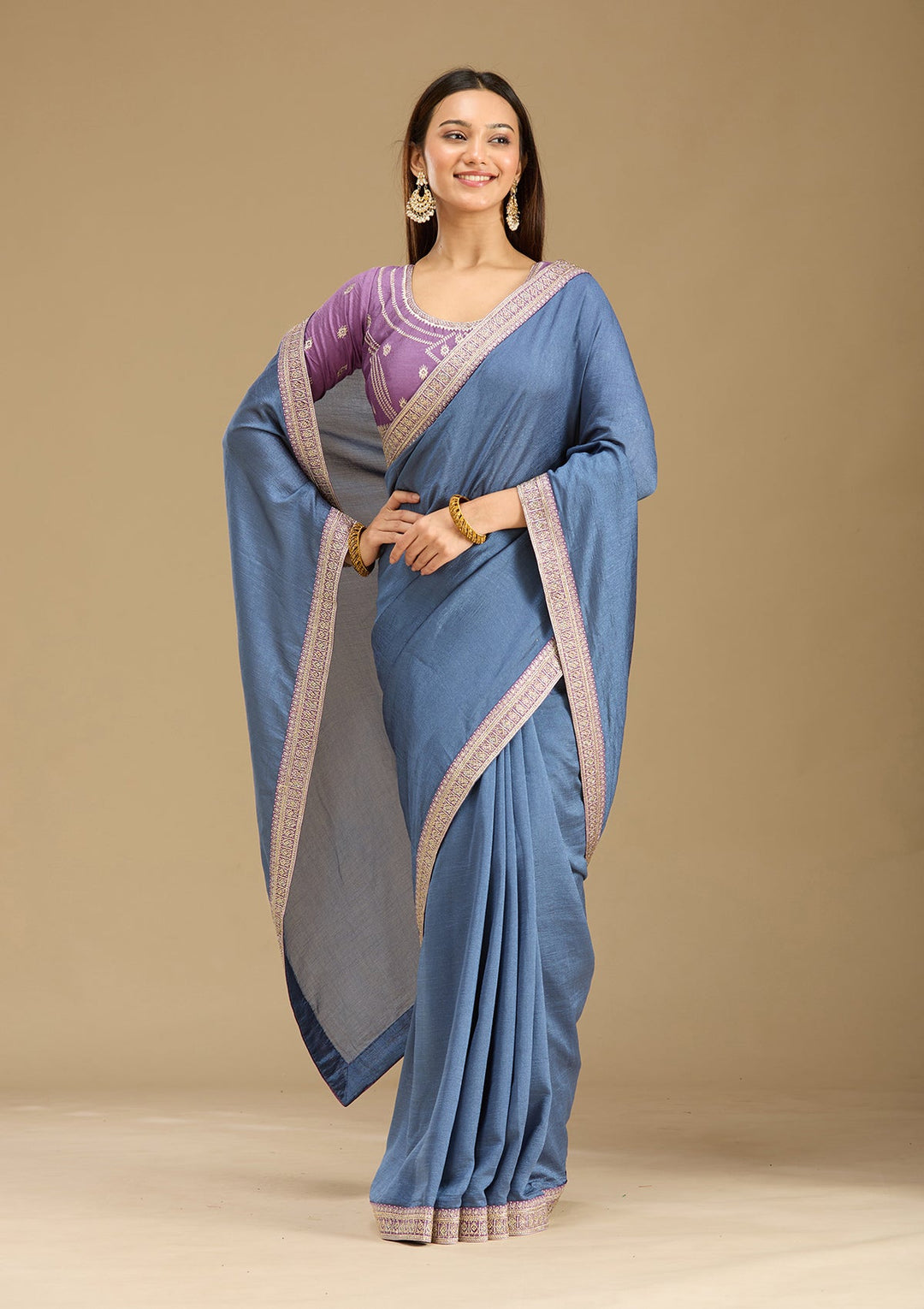 Peacock Blue Zariwork (Gold) Soft Raw Silk Saree-Koskii