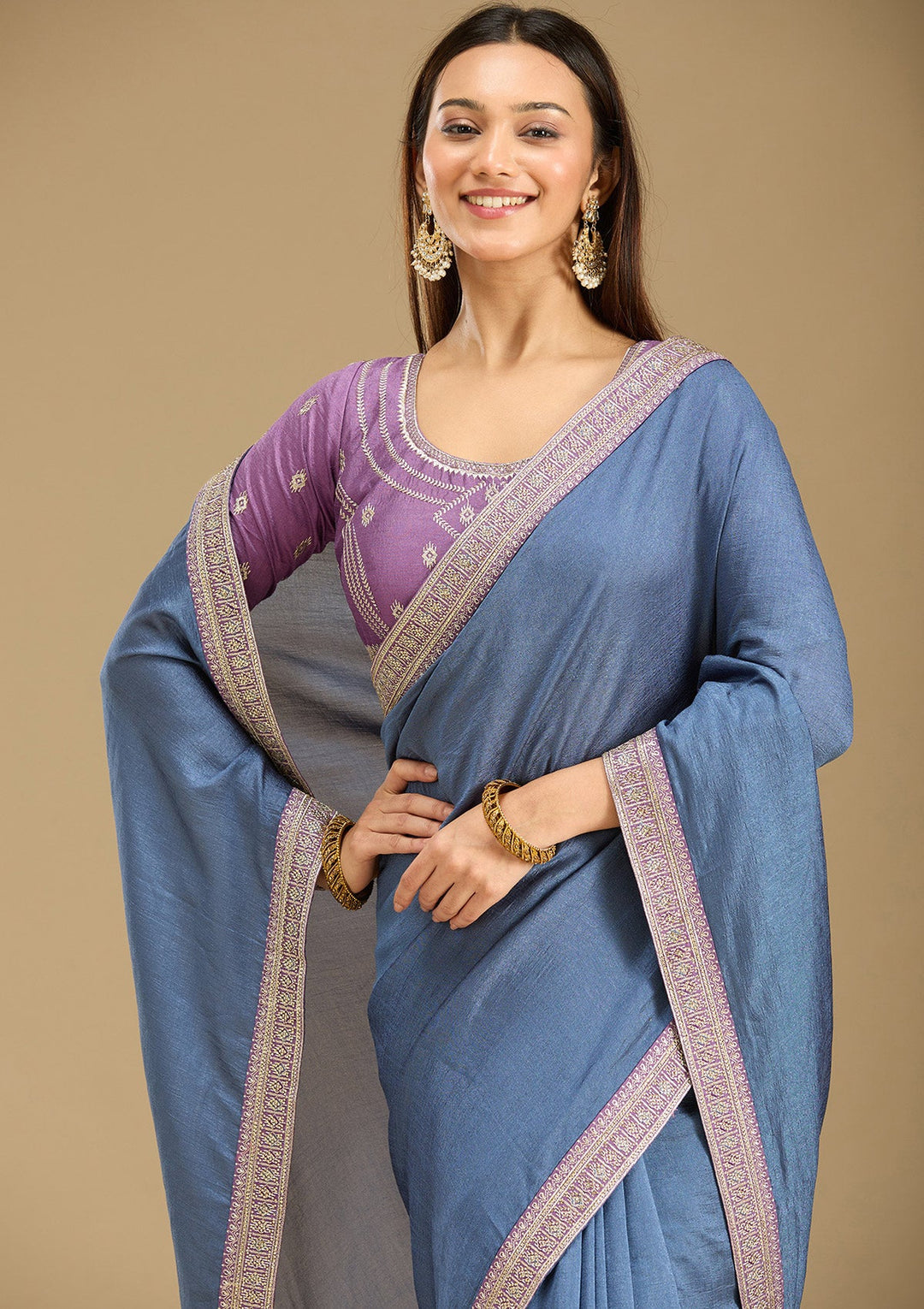 Peacock Blue Zariwork (Gold) Soft Raw Silk Saree-Koskii