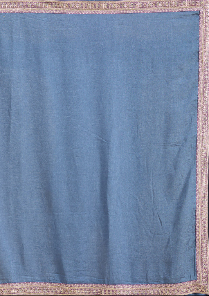 Peacock Blue Zariwork (Gold) Soft Raw Silk Saree-Koskii