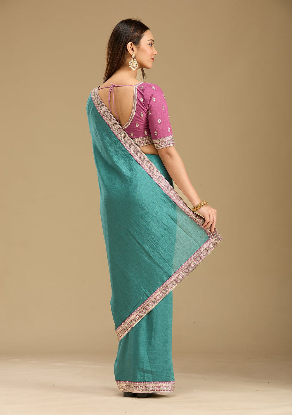 Sea Green Zariwork (Gold) Soft Raw Silk Saree-Koskii