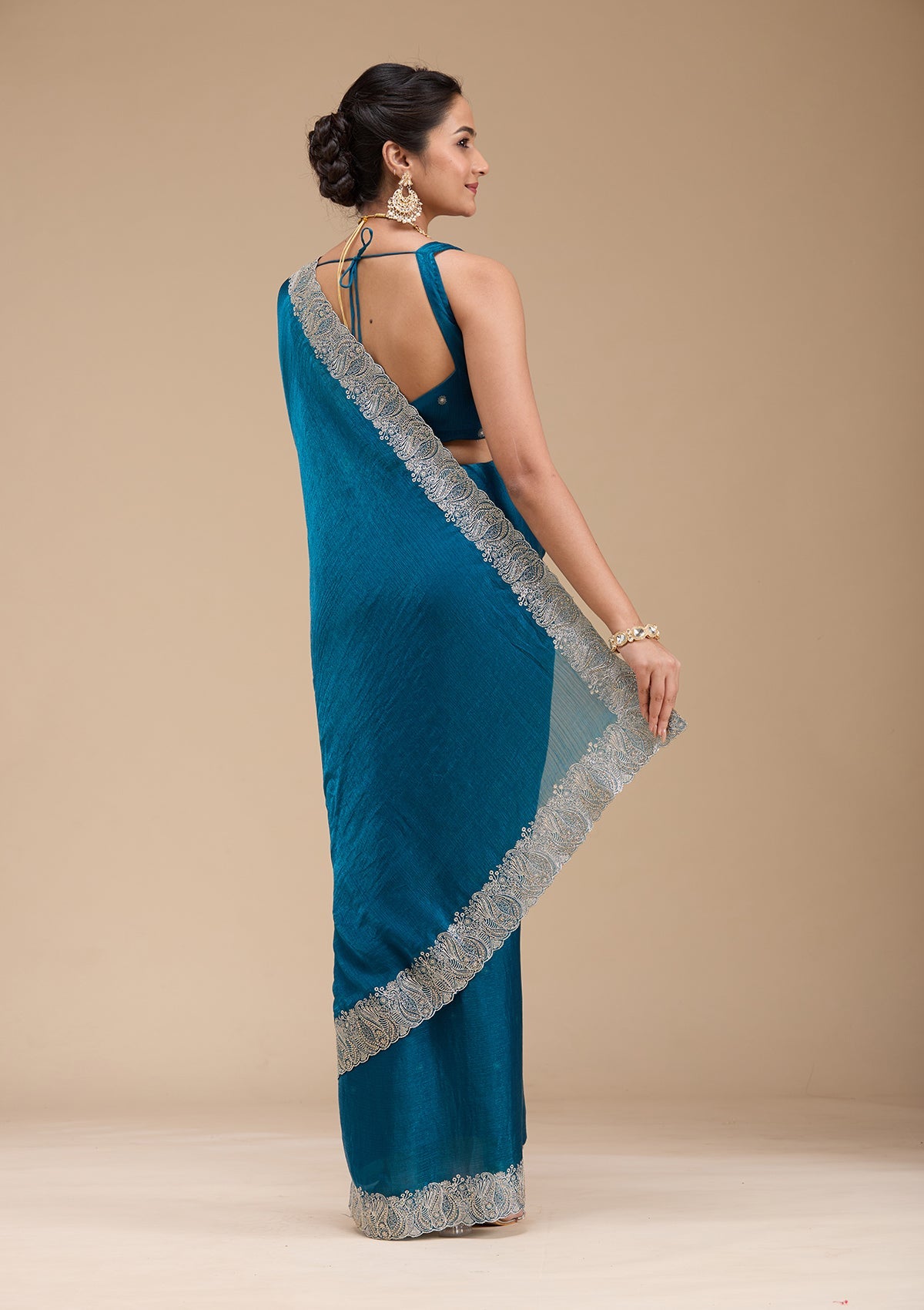 Peacock Blue Zariwork Silk Saree-koskii