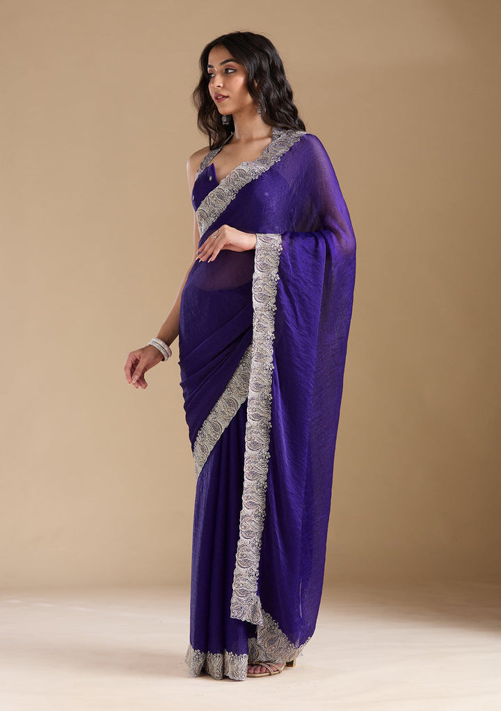 Violet  Zariwork (Silver) Chiffon Saree-koskii