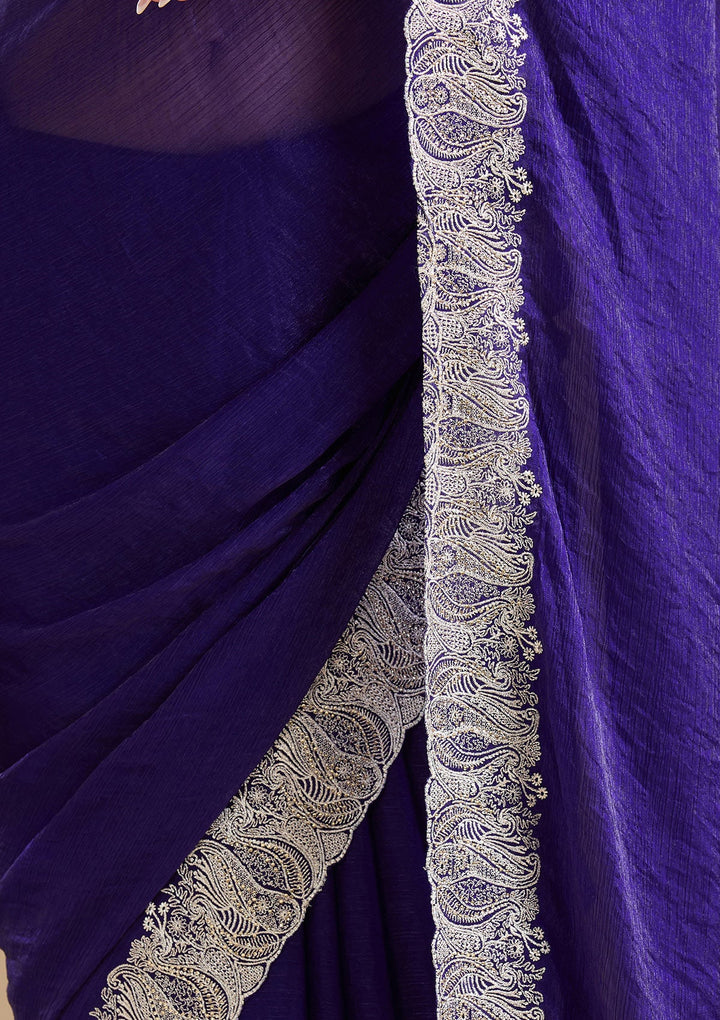 Violet  Zariwork (Silver) Chiffon Saree-koskii