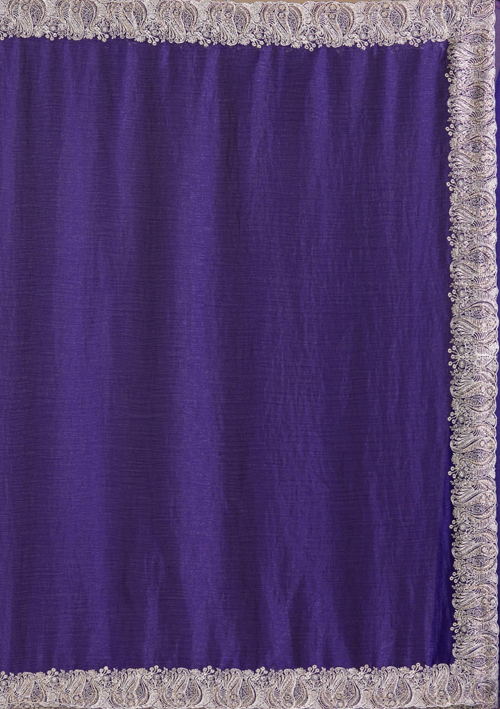 Violet  Zariwork (Silver) Chiffon Saree-koskii