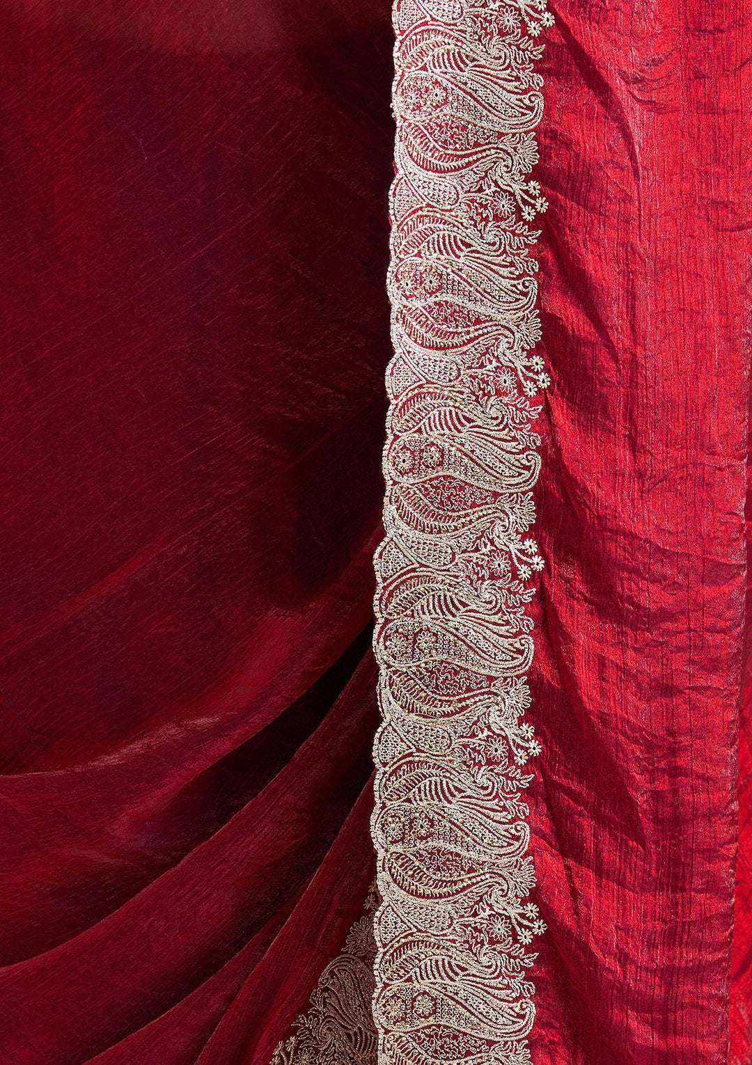 Wine Zariwork (Silver) Chiffon Saree-koskii