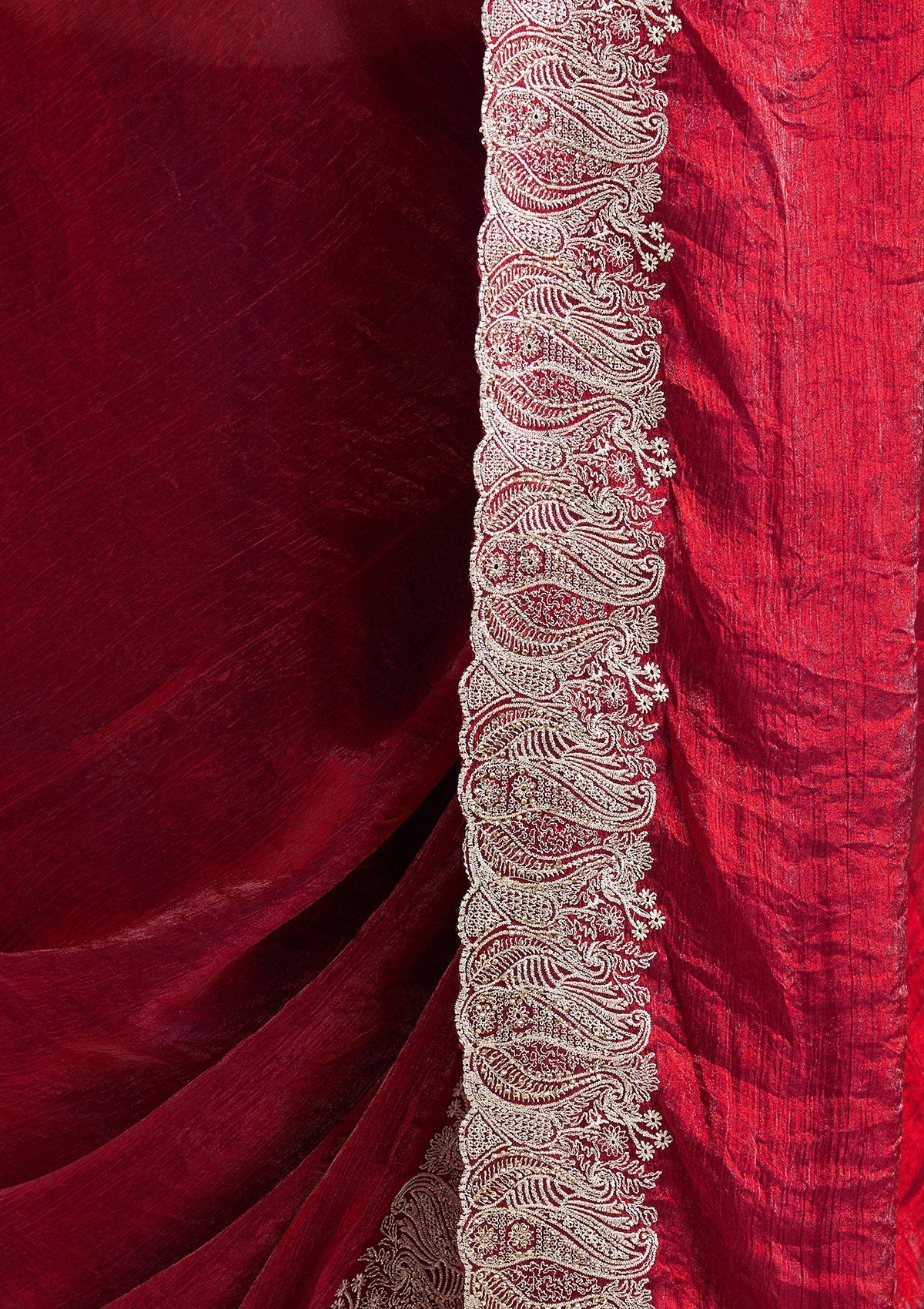 Wine Zariwork (Silver) Chiffon Saree-koskii