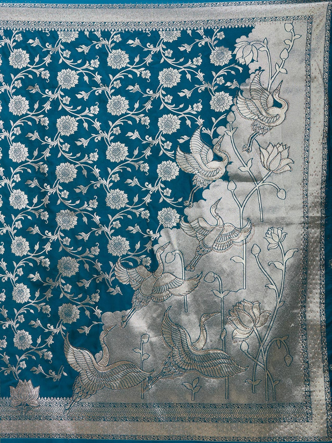 Peacock Blue Stonework Silk Saree-koskii