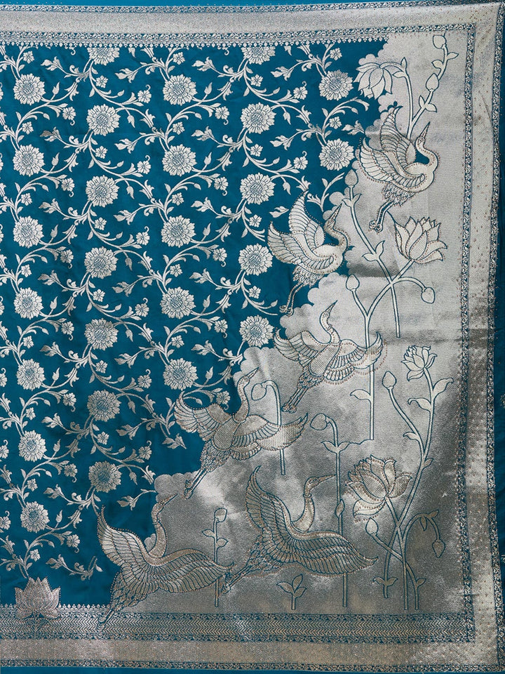 Peacock Blue Stonework Silk Saree-koskii