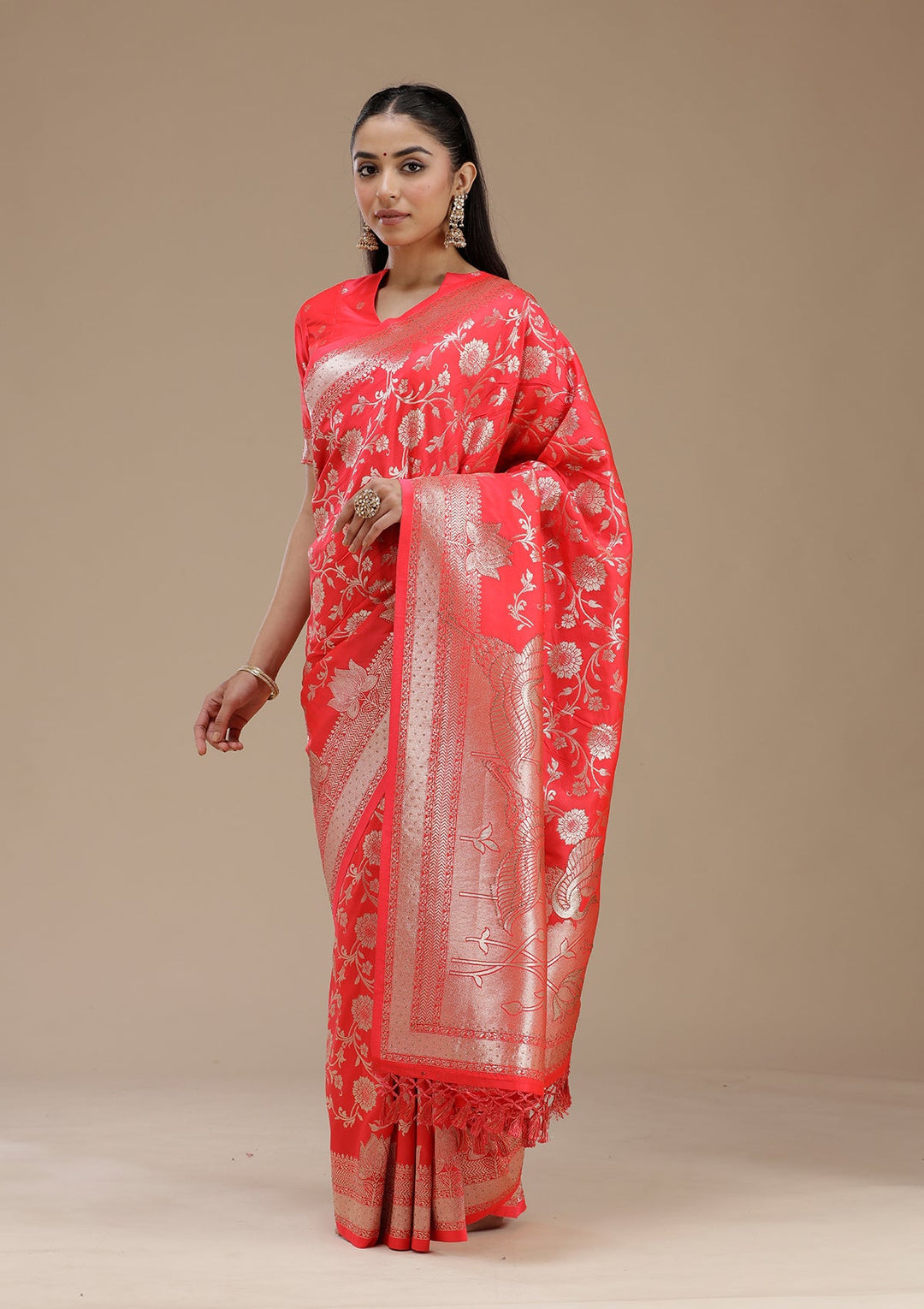 Rani Pink Stonework Silk Saree_koskii
