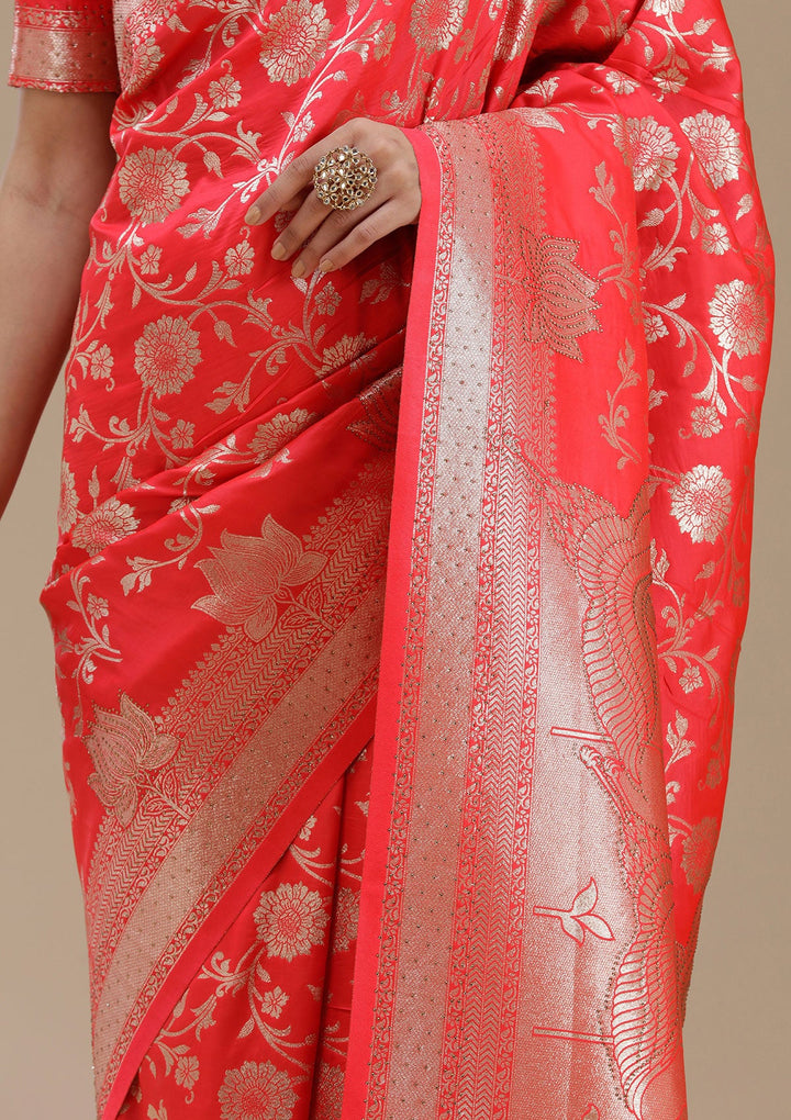 Rani Pink Stonework Silk Saree_koskii