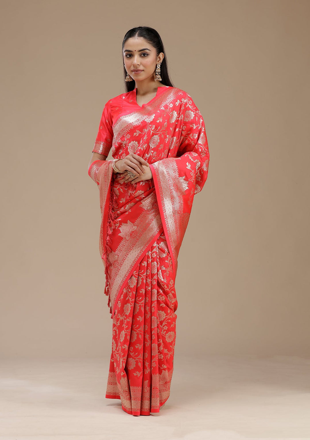 Rani Pink Stonework Silk Saree_koskii