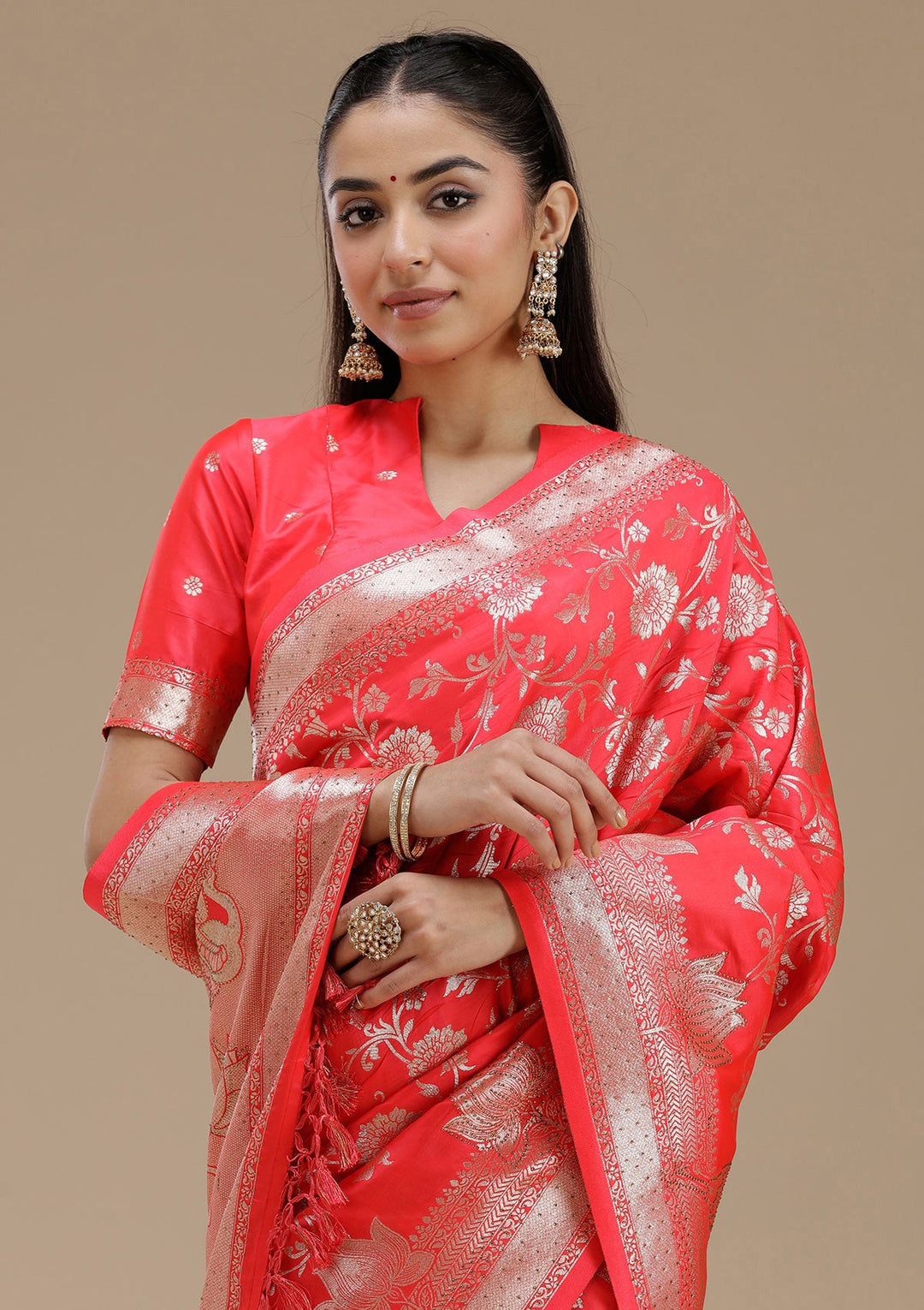 Rani Pink Stonework Silk Saree_koskii