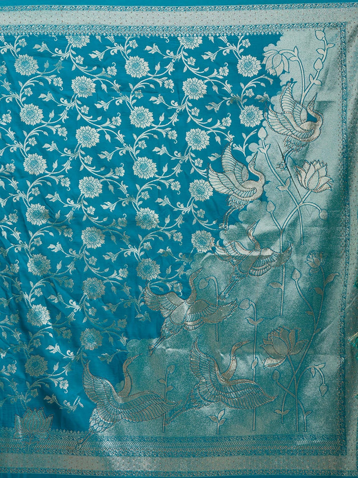 Turquoise Blue Stonework Silk Saree_koskii