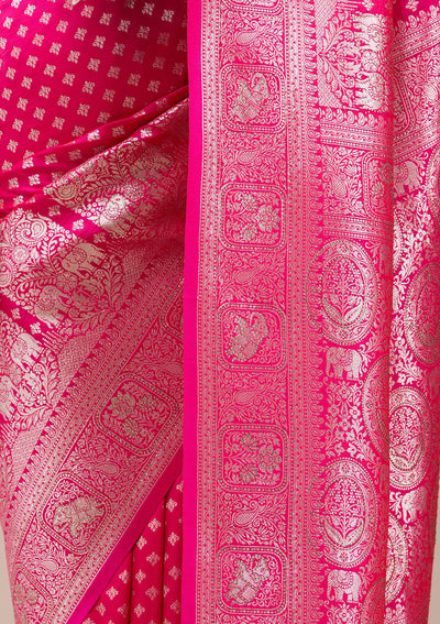 Magenta Pink Stonework Banarasi Silk Saree-koskii
