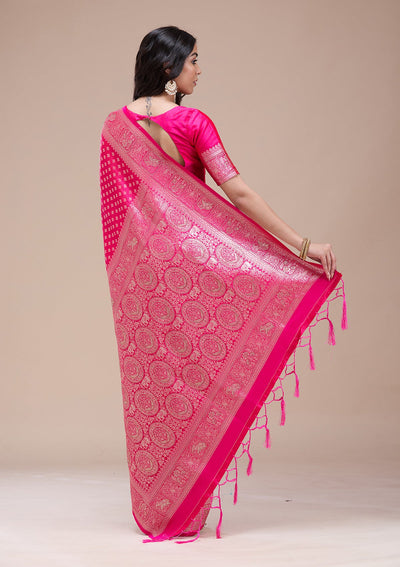 Magenta Pink Stonework Banarasi Silk Saree-koskii