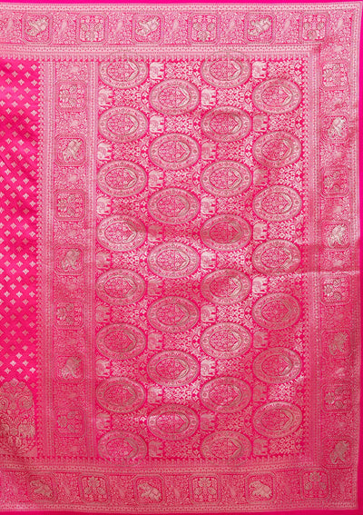 Magenta Pink Stonework Banarasi Silk Saree-koskii