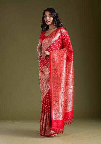 Red Stonework Banarasi Silk Saree-koskii