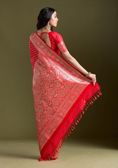 Red Stonework Banarasi Silk Saree-koskii
