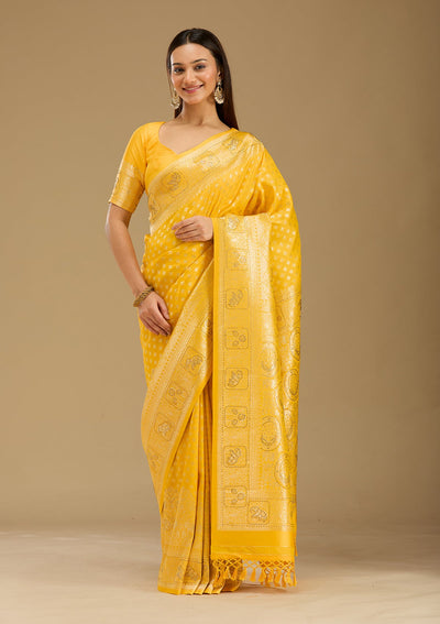 Yellow Stonework Silk Silk_Saree-Koskii