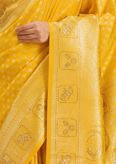 Yellow Stonework Silk Silk_Saree-Koskii