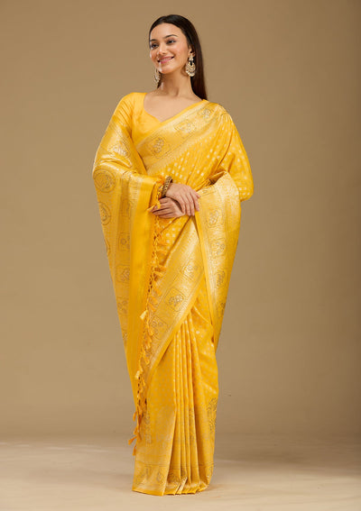 Yellow Stonework Silk Silk_Saree-Koskii
