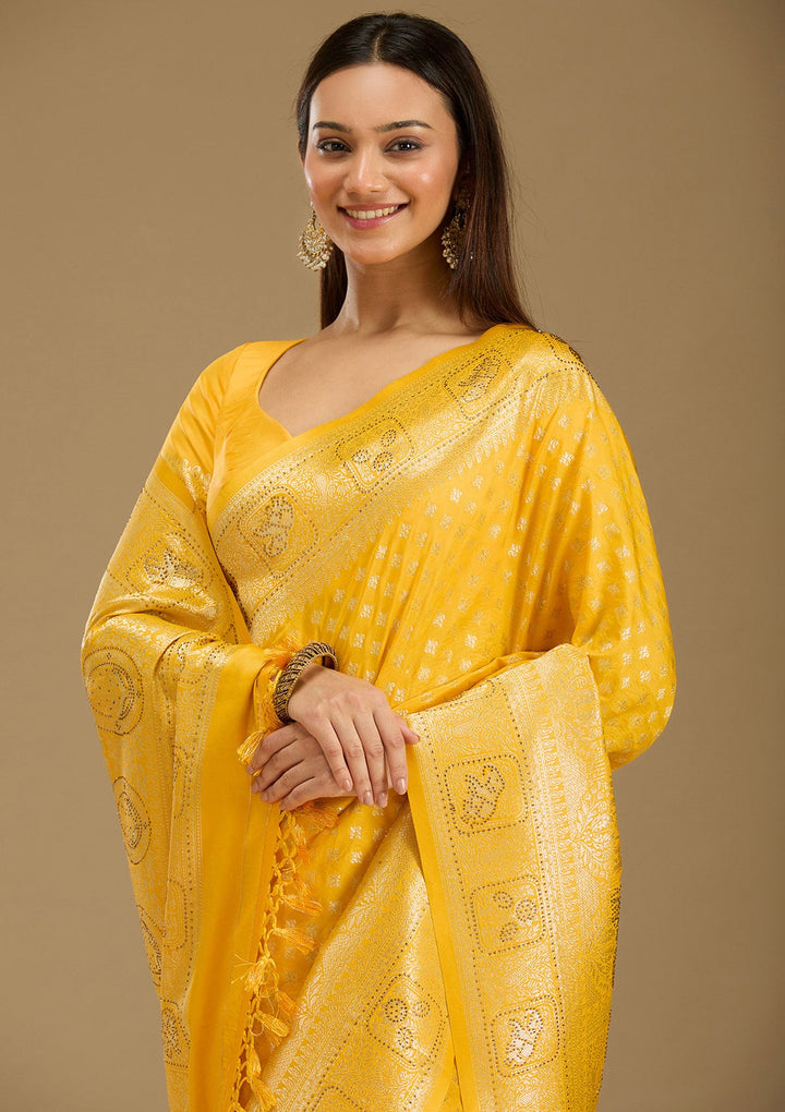 Yellow Stonework Silk Silk_Saree-Koskii