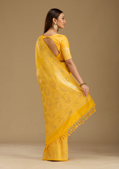 Yellow Stonework Silk Silk_Saree-Koskii