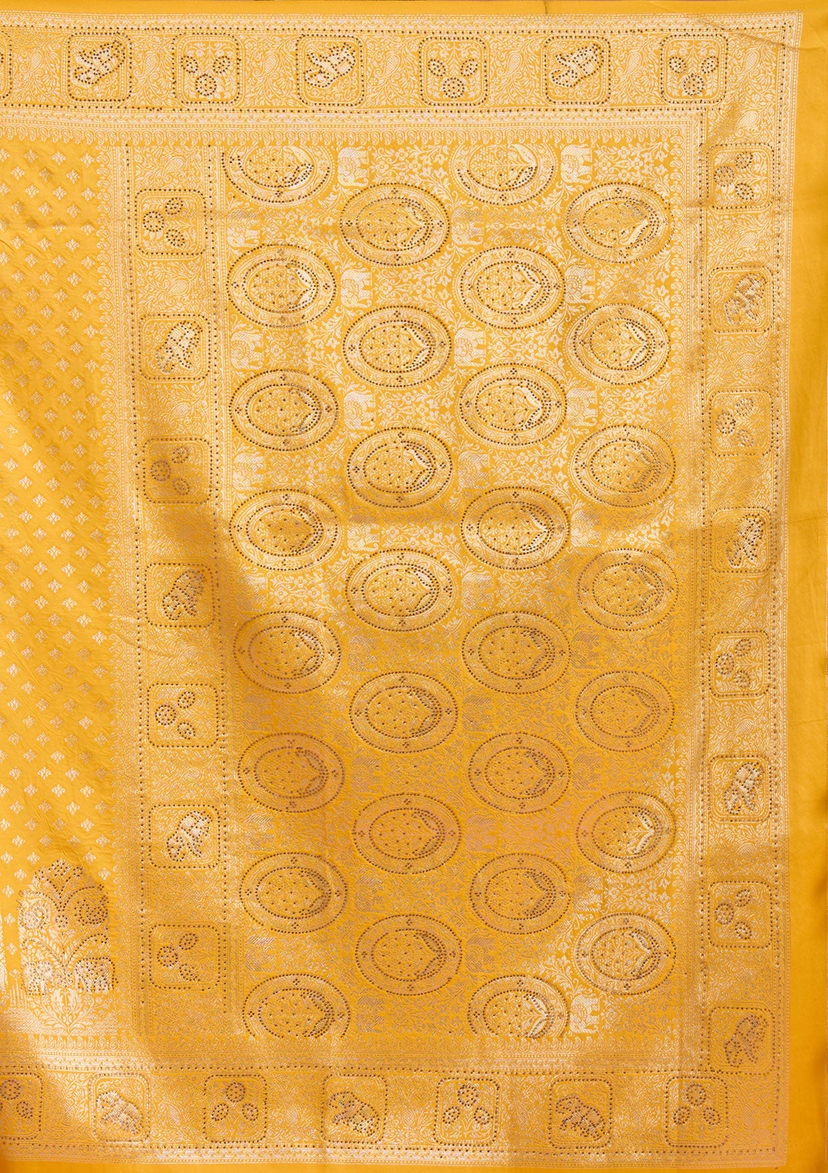 Yellow Stonework Silk Silk_Saree-Koskii