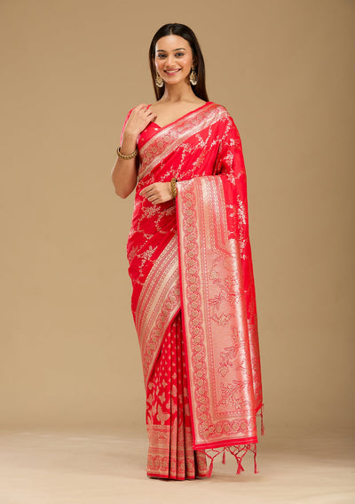 Red Stonework Silk Saree-Koskii
