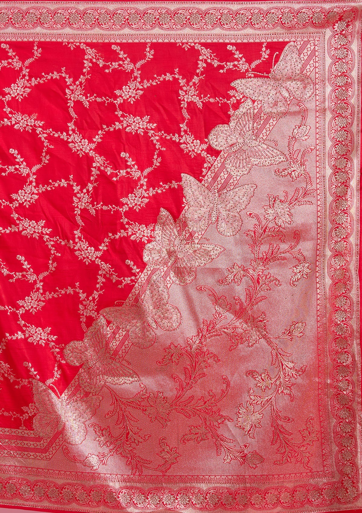 Red Stonework Silk Saree-Koskii