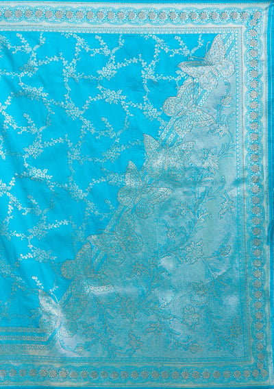 Turquoise Blue Stonework Banarasi Silk Saree-koskii
