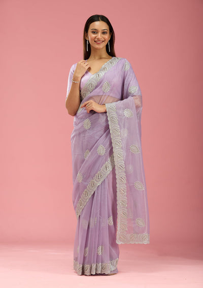 Lavender Cutwork Organza Saree-Koskii