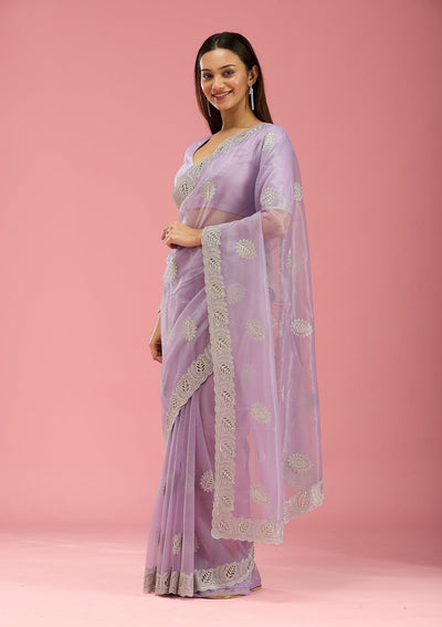 Lavender Cutwork Organza Saree-Koskii