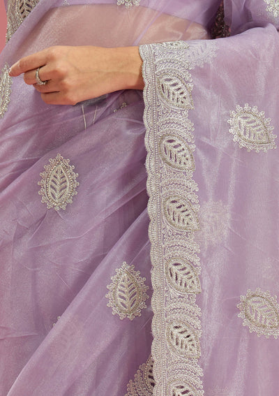 Lavender Cutwork Organza Saree-Koskii