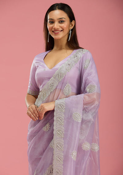 Lavender Cutwork Organza Saree-Koskii